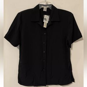 Notations Womens Medium Black Button-Up Shoulder-Pad Collared Blouse NWT! M1270